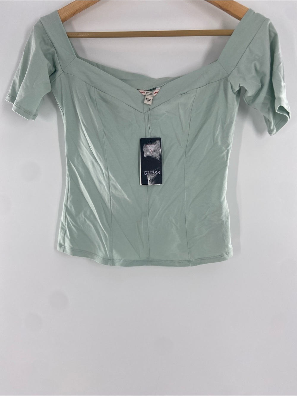 Guess Minty Mint Half Sleeve Printed Jada Top Size S NWT